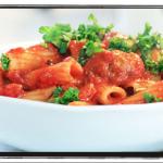 Rigatoni and "Meatballs" with Sweet Pepper Tomato Sauce