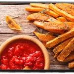 Baked Sweet Potato Fries with Roasted Red Pepper Dip