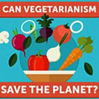 Variety of vegetables with text Can Vegetarianism Save The Planet