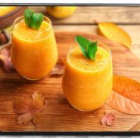 Pumpkin Pie Smoothies on wooden board