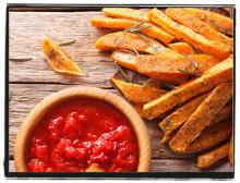Baked Sweet Potato Fries with Roasted Red Pepper Dip